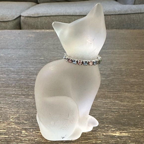 German White Frosted 4" Crystal Cat with Multi Colored Rhinestone Collar by FK - Picture 4 of 6